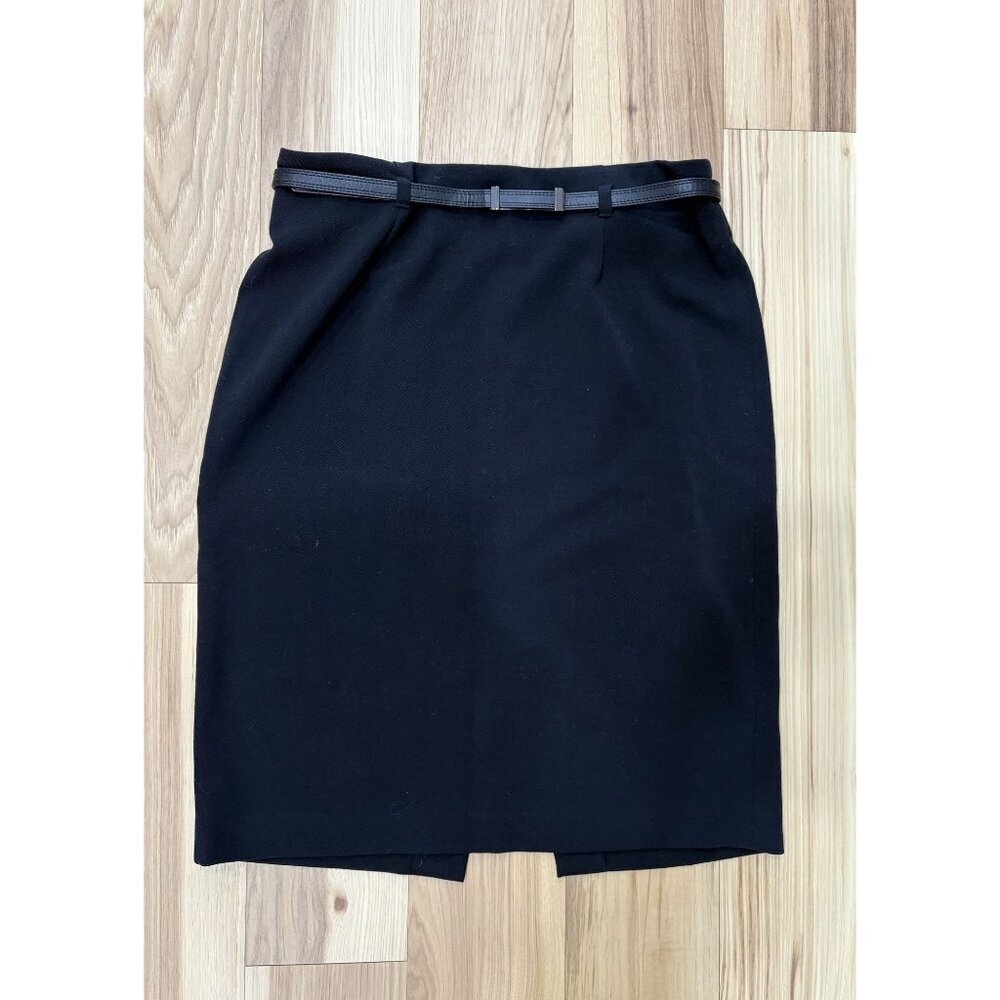 Adrienne Vittadini Womens Black Belted Pencil Skirt W/ Back Slit Size 4 EUC